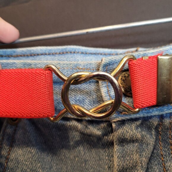 Vintage Denim Skirt Long Below Knee Red Belt Trend Basics Small Cotton - Picture 5 of 10